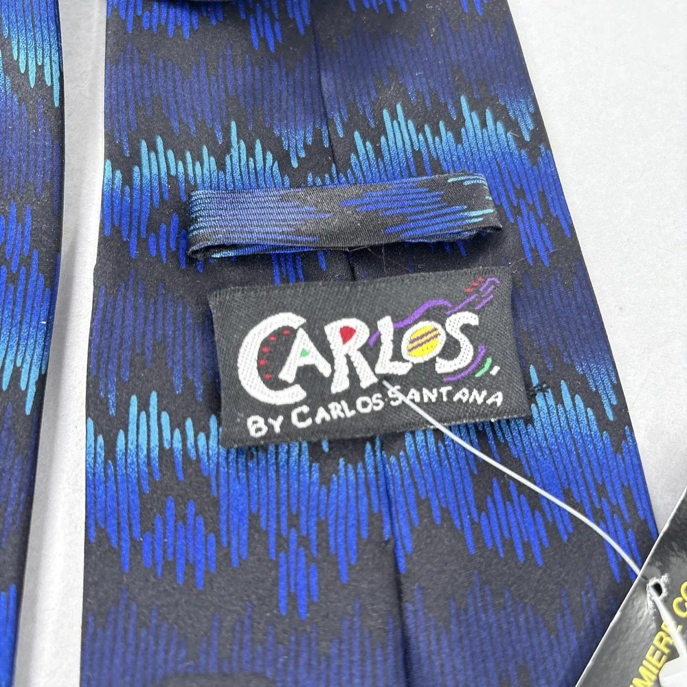Carlos Santana Tie Mens One Size Blue Black Abstract Silk Necktie‎ 0103 VTG NWT